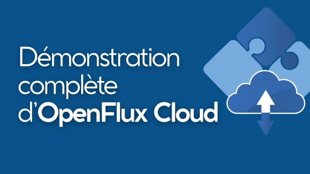 Visuel bleu avec texte OpenFlux Cloud et icône cloud/puzzle
