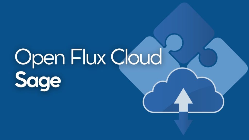 Logo Open Flux Cloud Sage avec icônes de puzzle et nuage sur fond bleu.